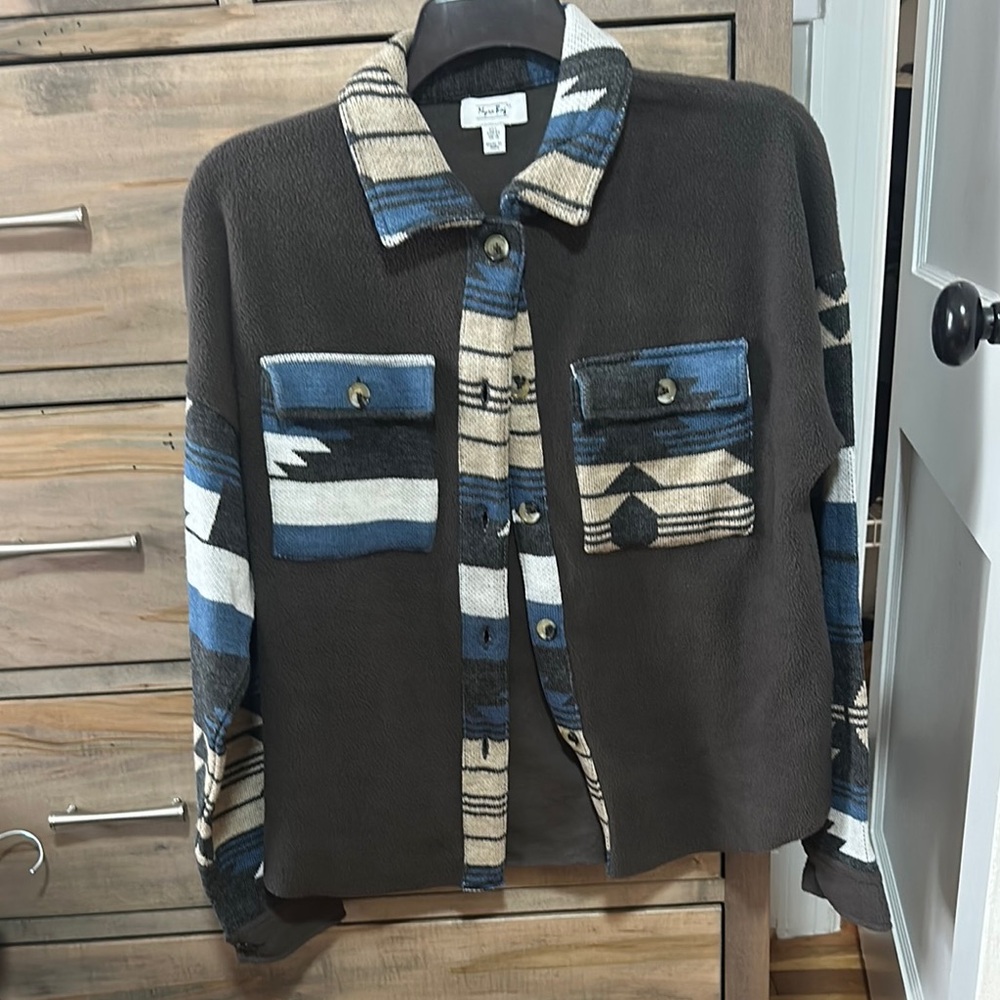 Men's Brown and Blue Patterned Jacket